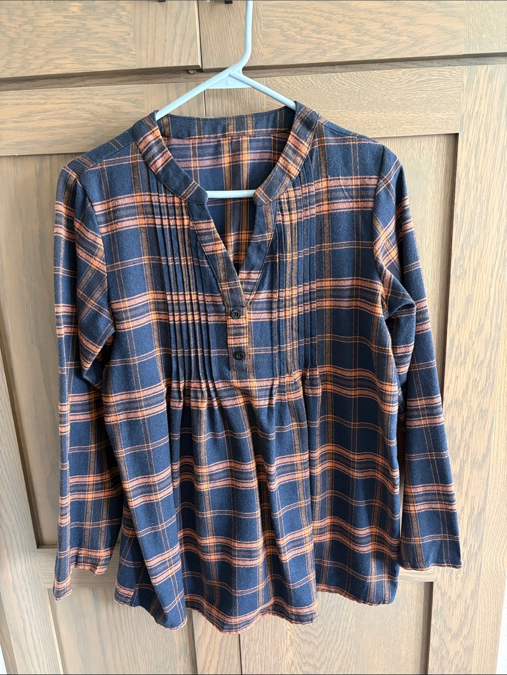 Women’s Plaid Long-Sleeve Tunic Top - Navy & Orange